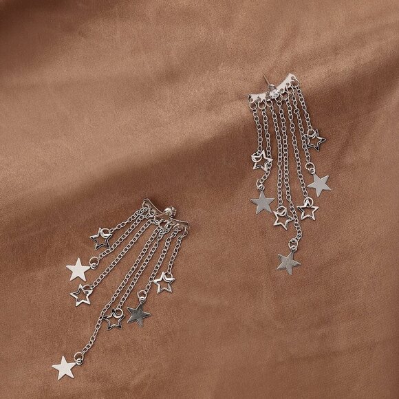 Silver Fashionable Women's Star Decor Earring Jackets - Picture 2 of 4